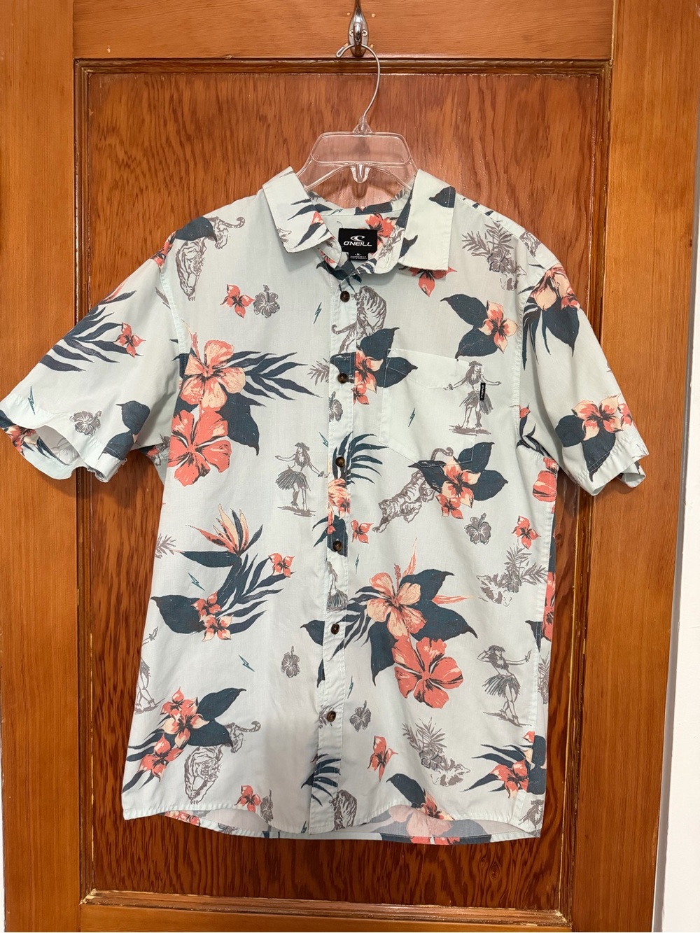 O'Neill Pale Blue Floral Short-Sleeve Button-Down Shirt